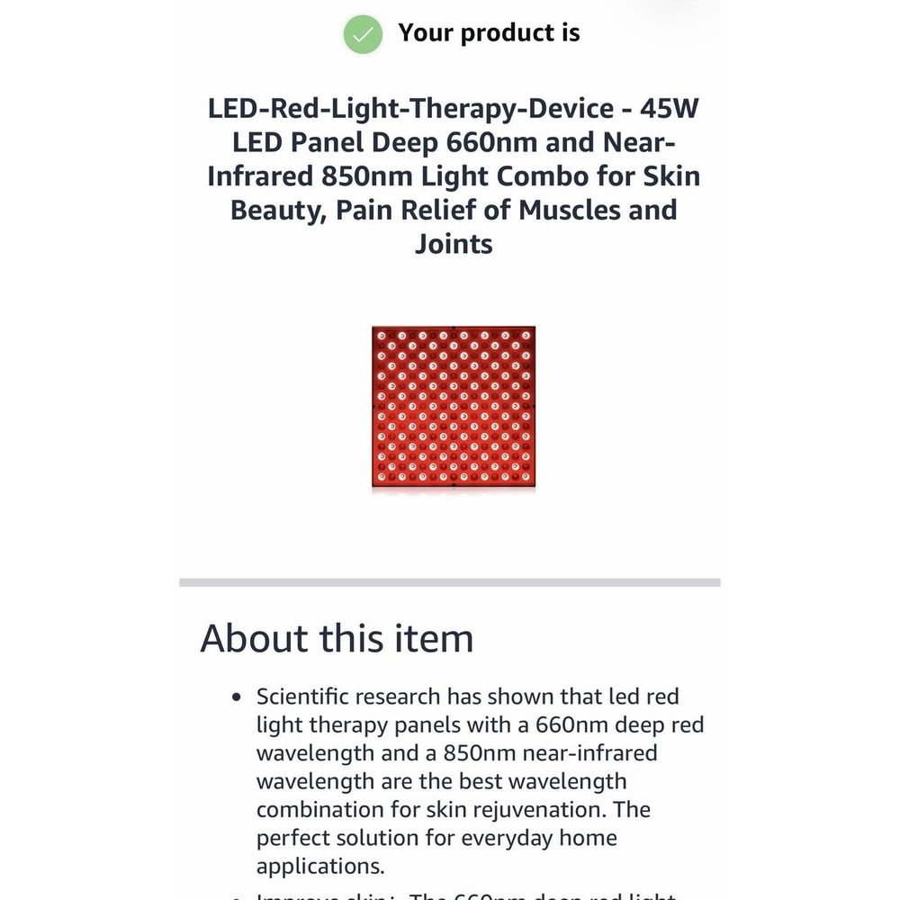 Rhmip Red Light Therapy Device 45W LED Panel Deep 660nm and Near-Infrared 850nm - Picture 2 of 7